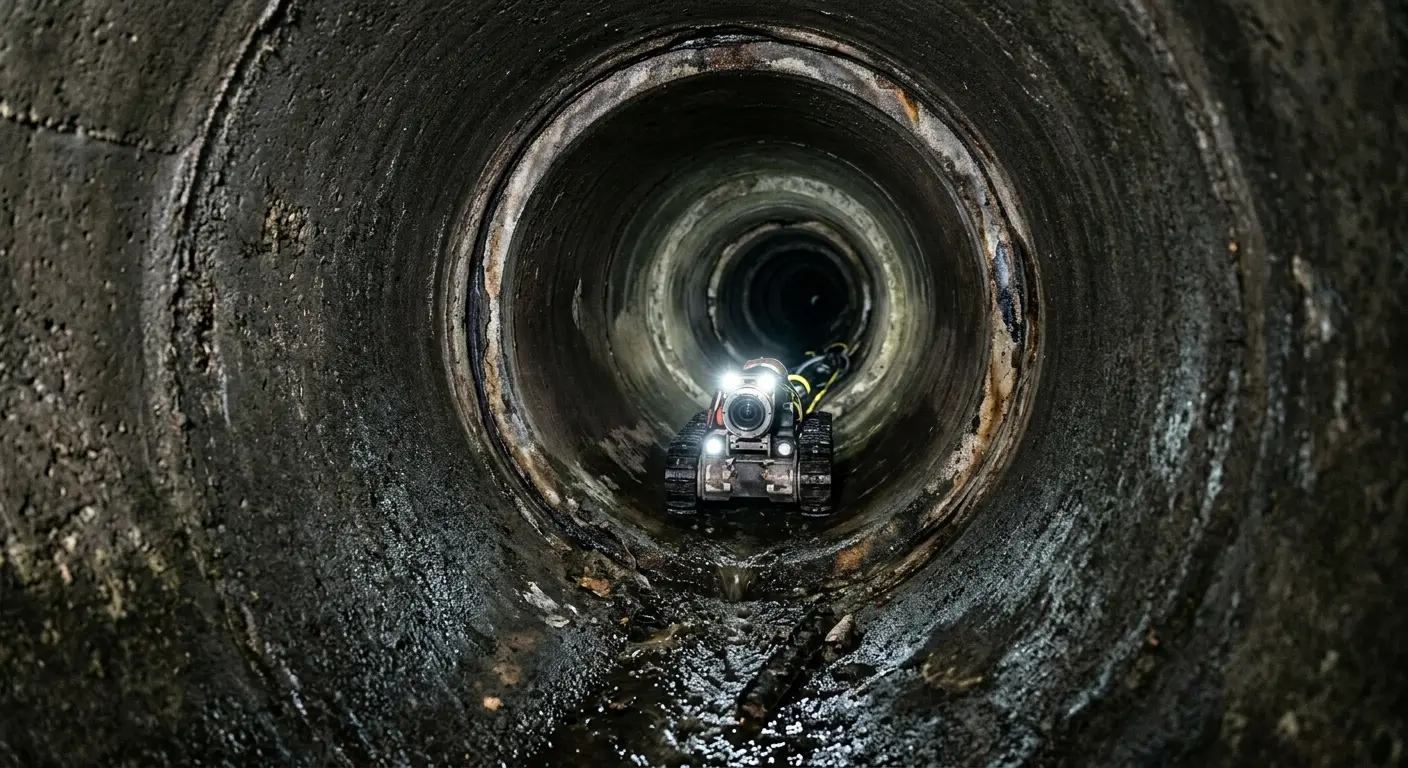 Robotic sewer camera inspecting pipe interior for Drain Snake Service in Worth