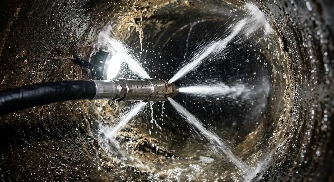 High-pressure hydro jetting nozzle cleaning sewer pipe for Sewer Line Relining in Worth